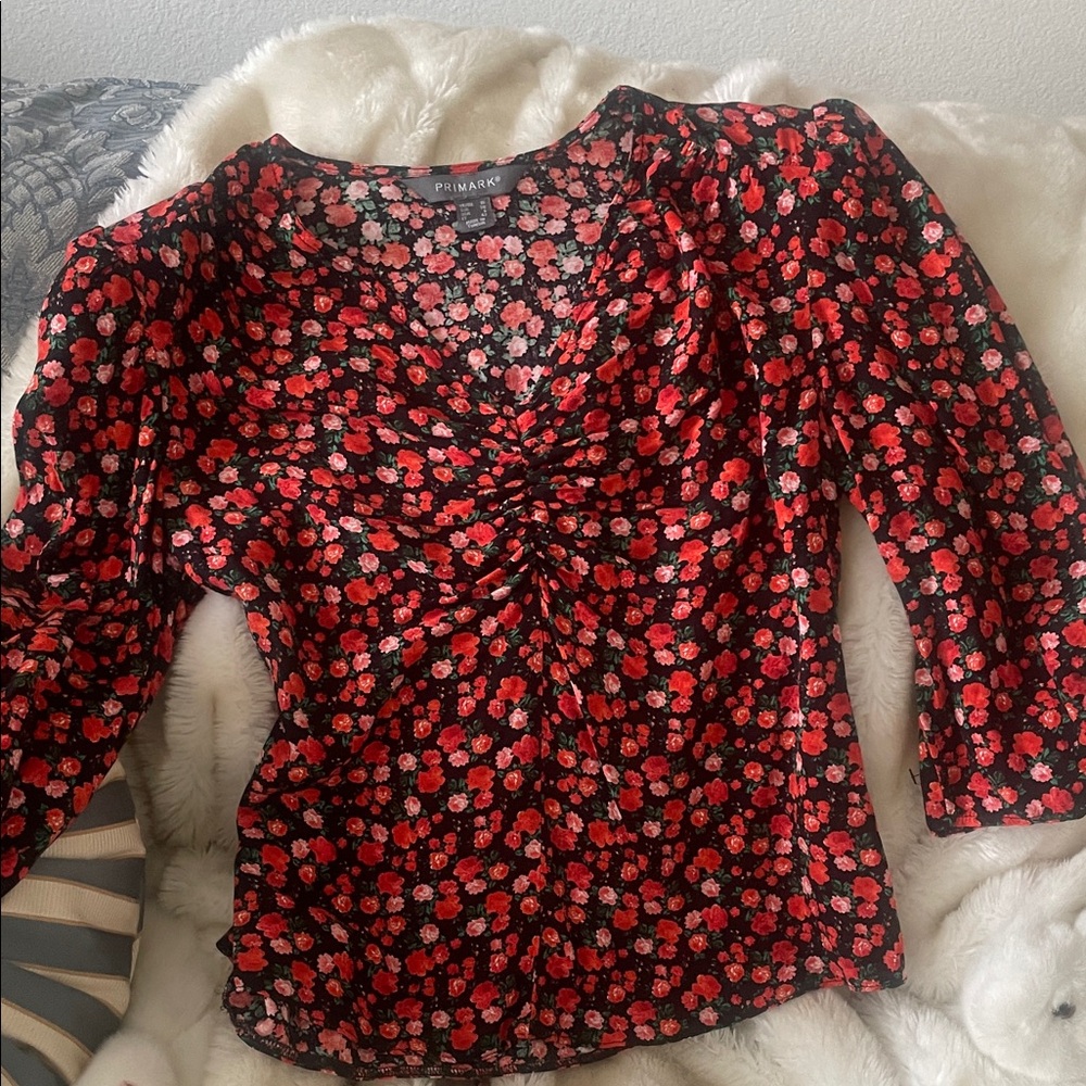 Primark Black and Red Floral Blouse